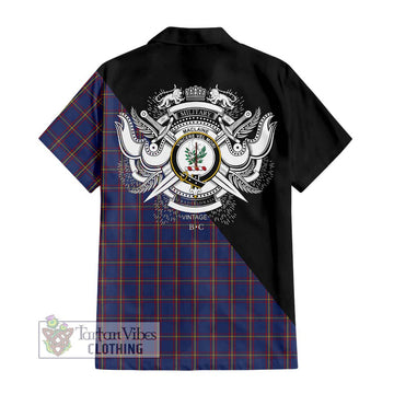 MacLaine of Lochbuie Tartan Short Sleeve Button Shirt with Family Crest and Military Logo Style