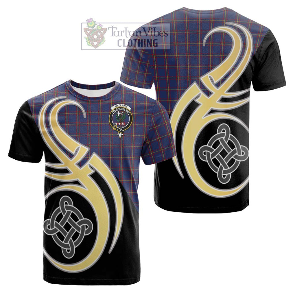 Tartan Vibes Clothing MacLaine of Lochbuie Tartan Cotton T-shirt with Family Crest and Celtic Symbol Style