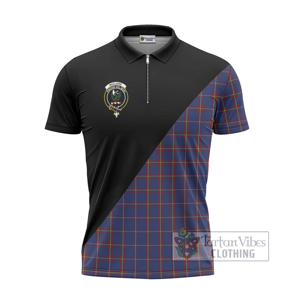 MacLaine of Lochbuie Tartan Zipper Polo Shirt with Family Crest and Military Logo Style - Tartanvibesclothing Shop