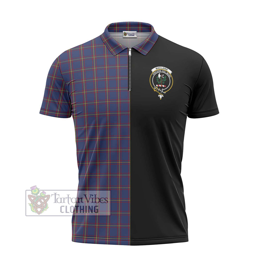 MacLaine of Lochbuie Tartan Zipper Polo Shirt with Family Crest and Half Of Me Style - Tartanvibesclothing Shop