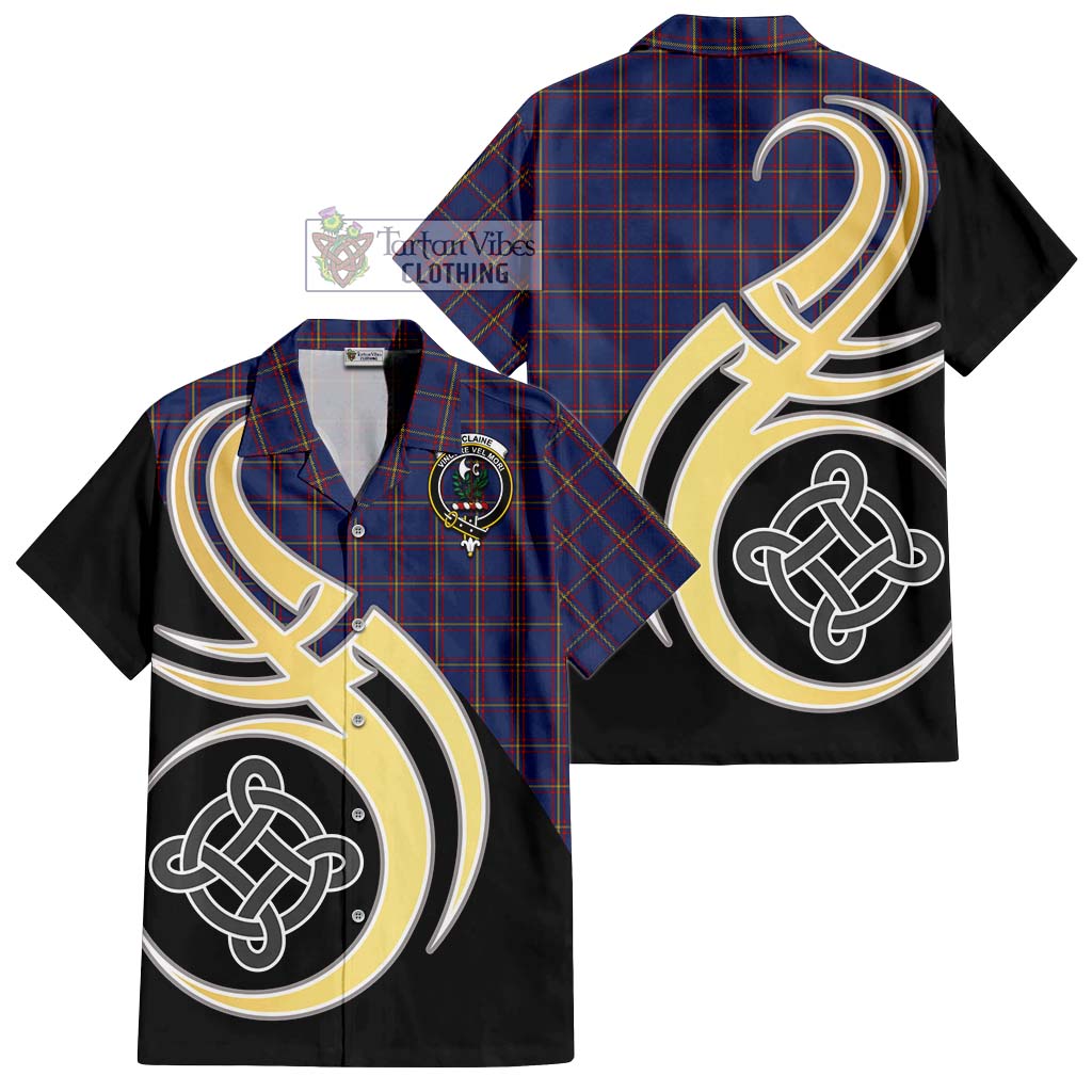 MacLaine of Lochbuie Tartan Short Sleeve Button Shirt with Family Crest and Celtic Symbol Style - Tartan Vibes Clothing