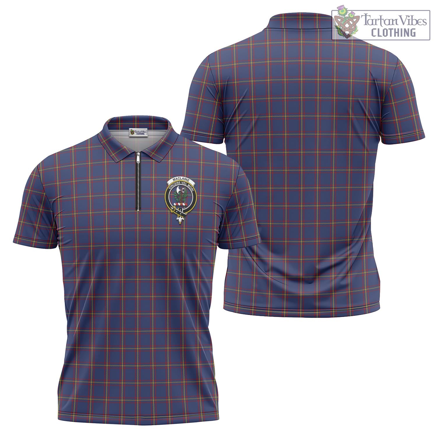 Tartan Vibes Clothing MacLaine of Lochbuie Tartan Zipper Polo Shirt with Family Crest