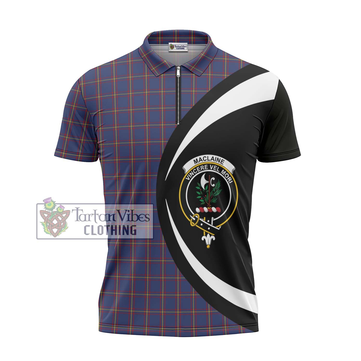 Tartan Vibes Clothing MacLaine of Lochbuie Tartan Zipper Polo Shirt with Family Crest Circle Style