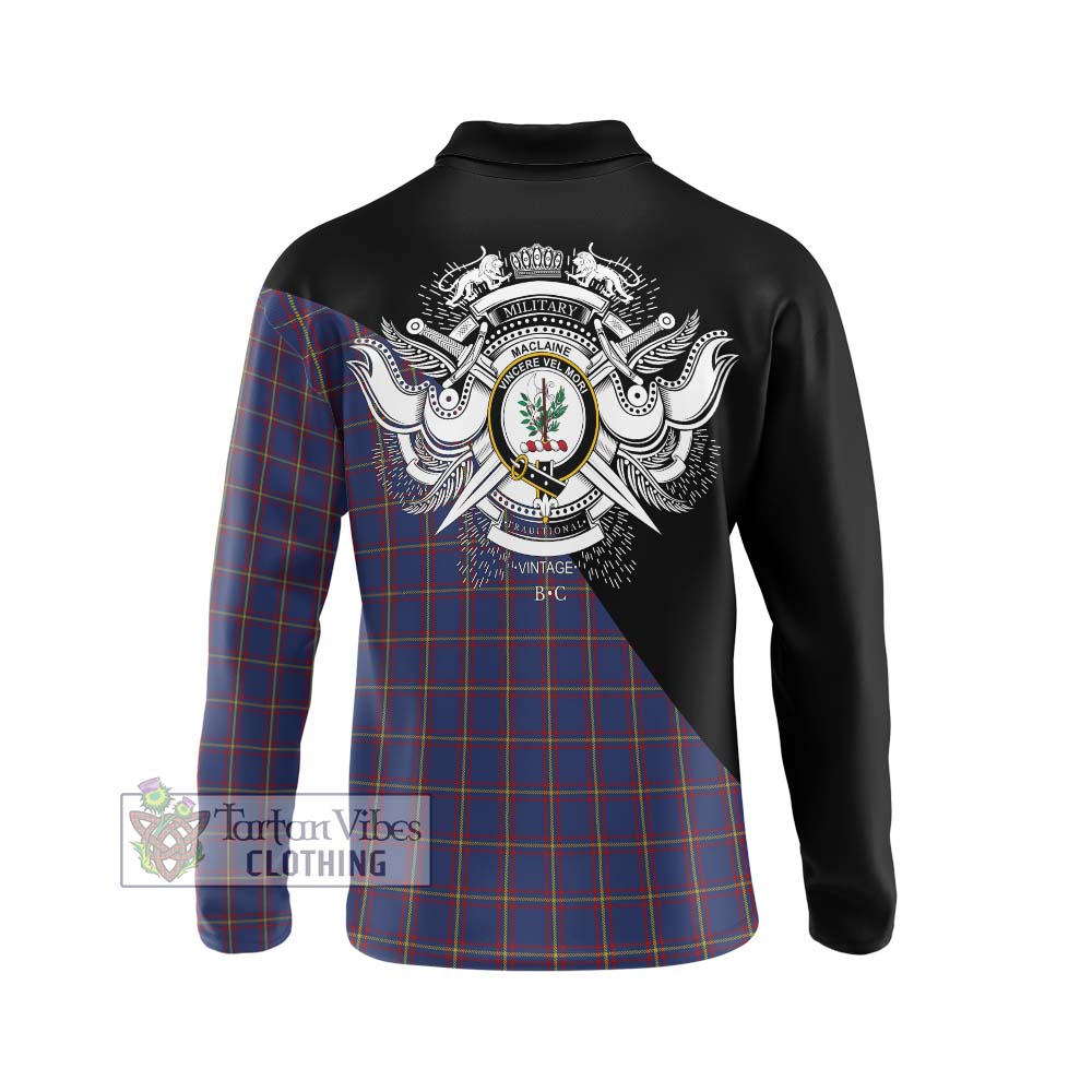 MacLaine of Lochbuie Tartan Long Sleeve Polo Shirt with Family Crest and Military Logo Style - Tartanvibesclothing Shop