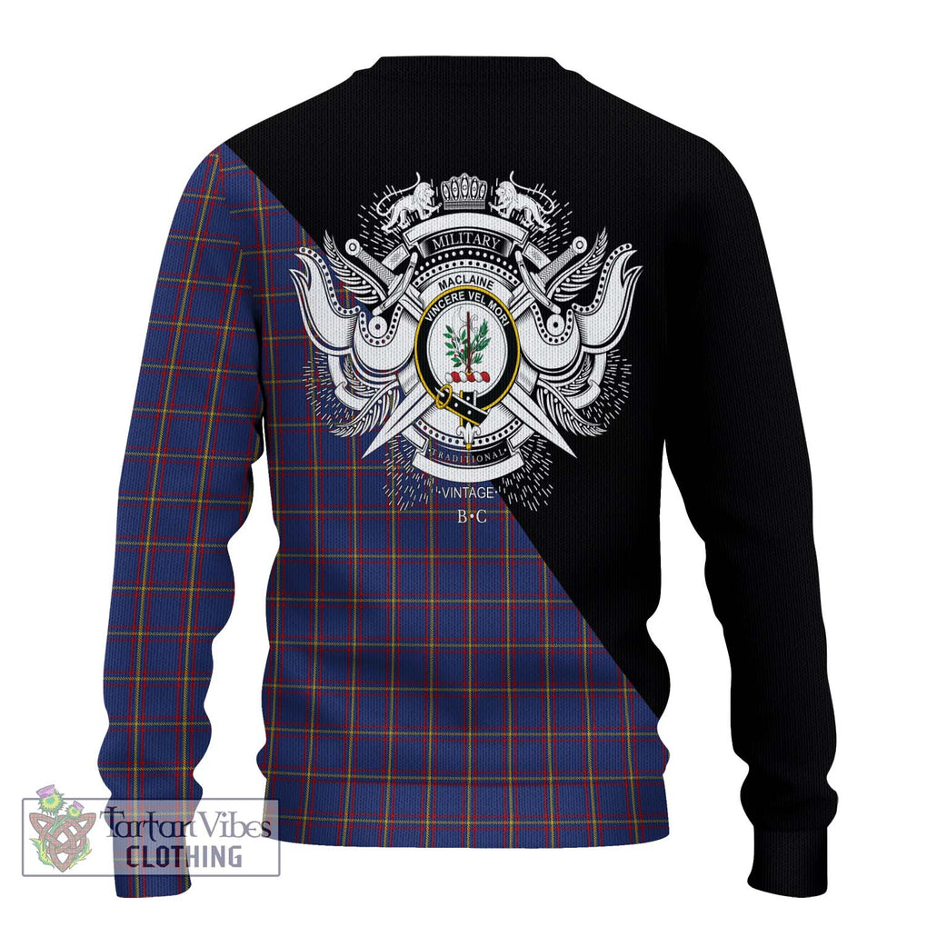 MacLaine of Lochbuie Tartan Knitted Sweater with Family Crest and Military Logo Style - Tartanvibesclothing Shop