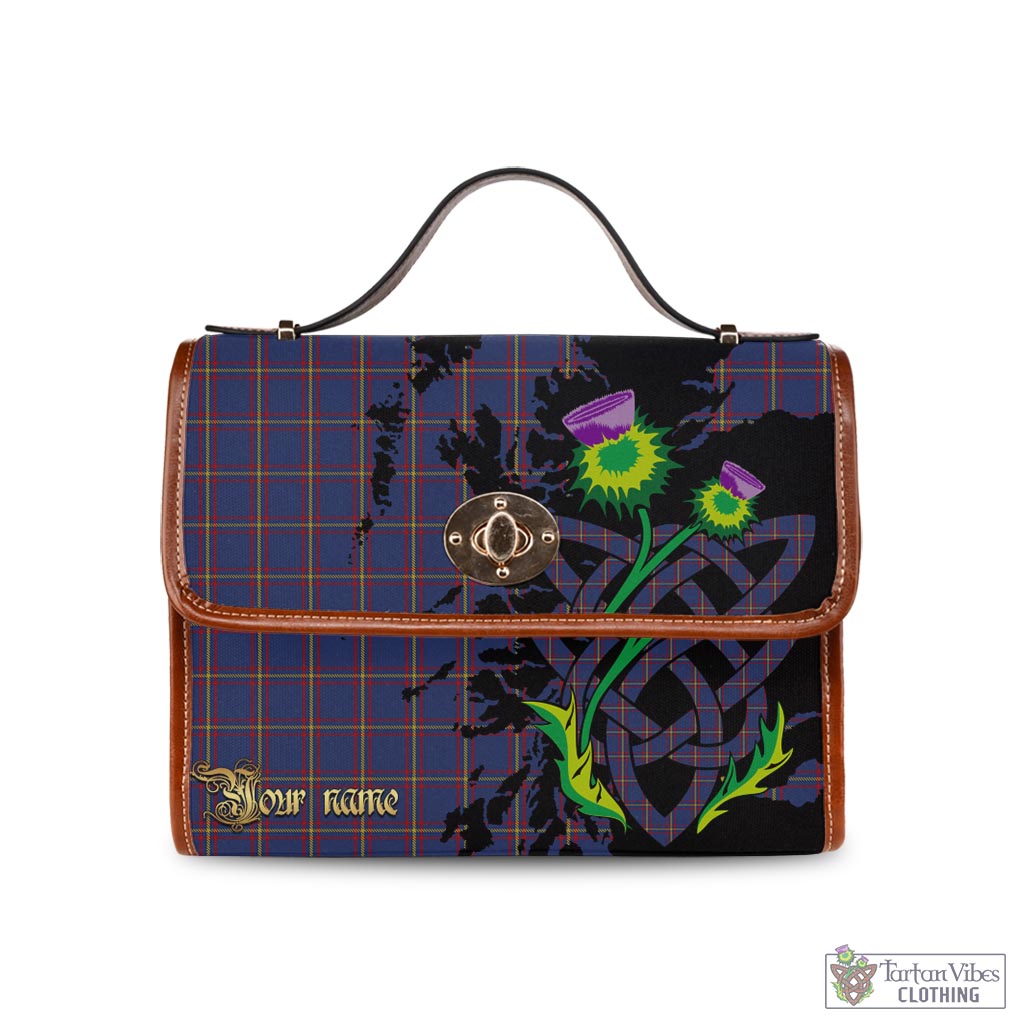 Tartan Vibes Clothing MacLaine of Lochbuie Tartan Waterproof Canvas Bag with Scotland Map and Thistle Celtic Accents