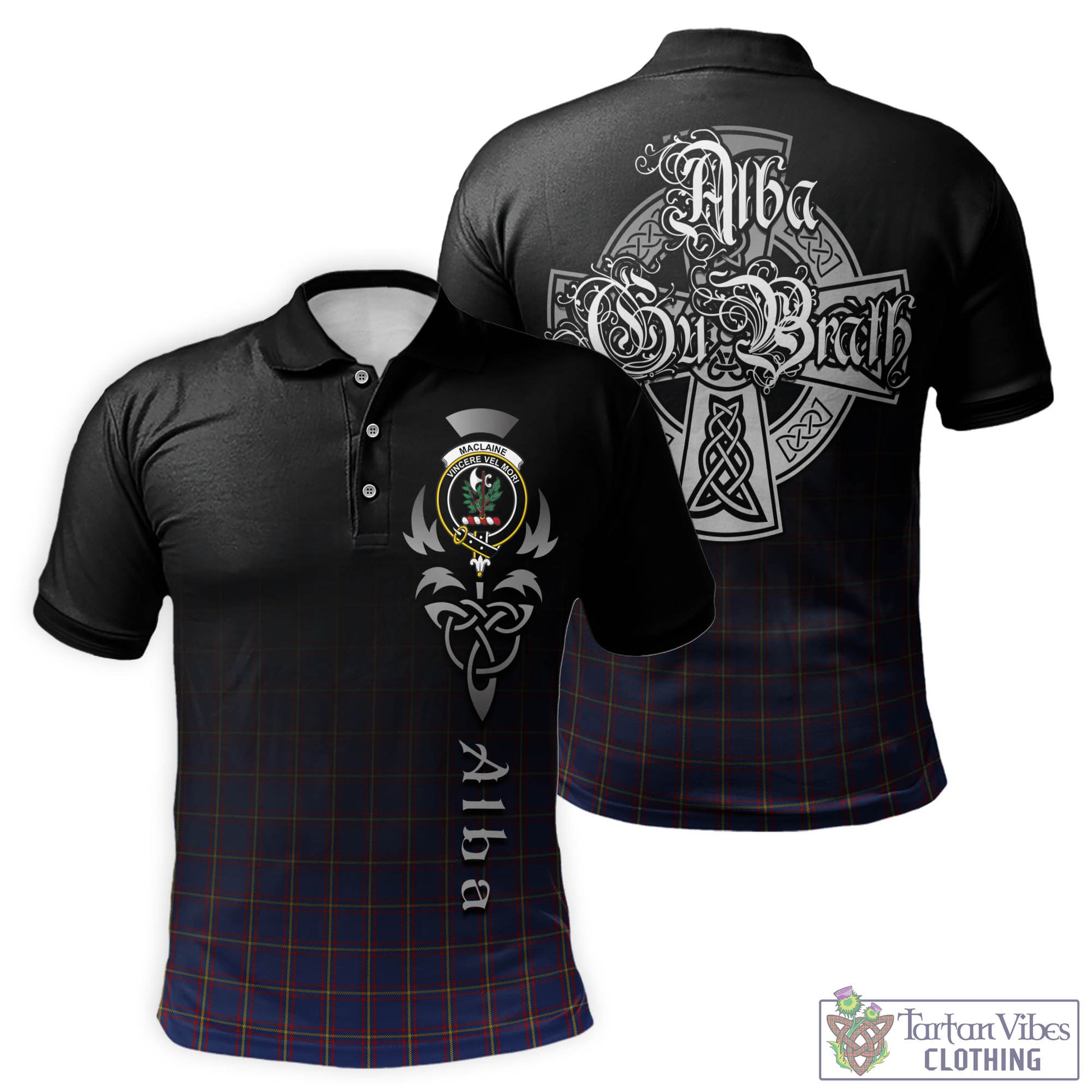 Tartan Vibes Clothing MacLaine of Lochbuie Tartan Polo Shirt Featuring Alba Gu Brath Family Crest Celtic Inspired