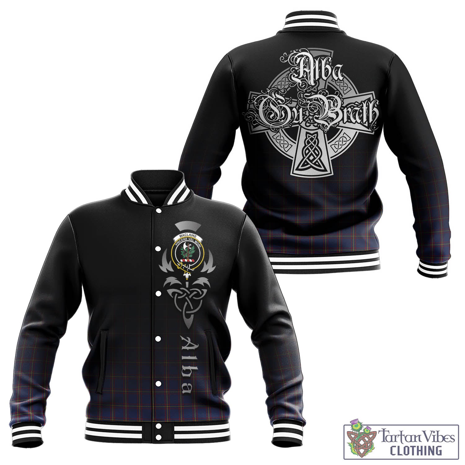 Tartan Vibes Clothing MacLaine of Lochbuie Tartan Baseball Jacket Featuring Alba Gu Brath Family Crest Celtic Inspired