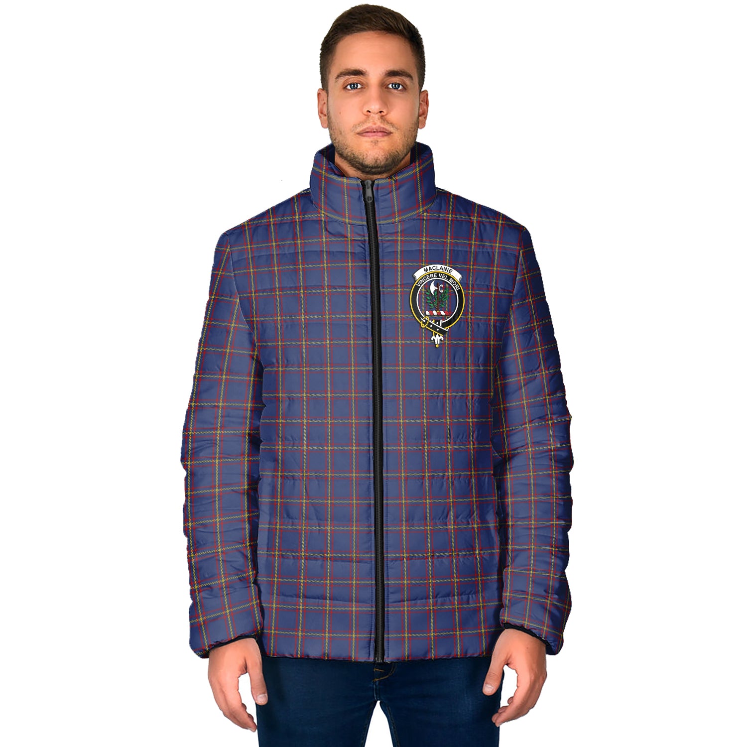 MacLaine of Lochbuie Tartan Padded Jacket with Family Crest - Tartanvibesclothing