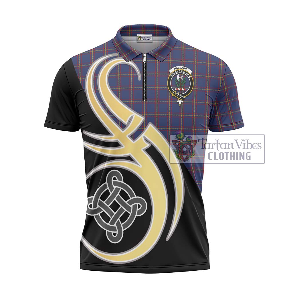 Tartan Vibes Clothing MacLaine of Lochbuie Tartan Zipper Polo Shirt with Family Crest and Celtic Symbol Style