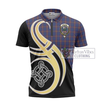 MacLaine of Lochbuie Tartan Zipper Polo Shirt with Family Crest and Celtic Symbol Style