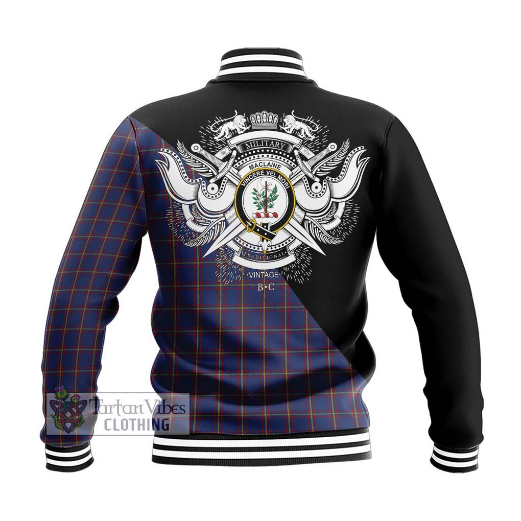 MacLaine of Lochbuie Tartan Baseball Jacket with Family Crest and Military Logo Style - Tartanvibesclothing Shop