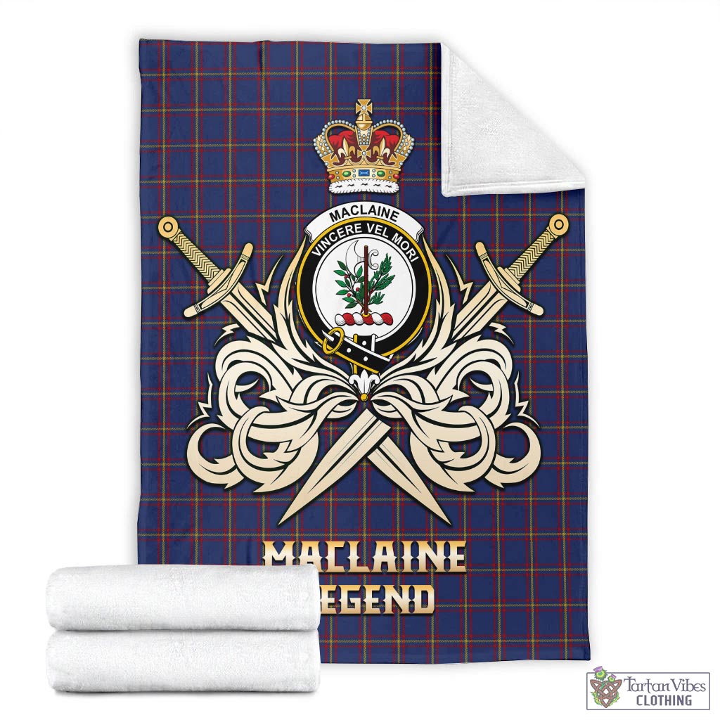 Tartan Vibes Clothing MacLaine of Lochbuie Tartan Blanket with Clan Crest and the Golden Sword of Courageous Legacy