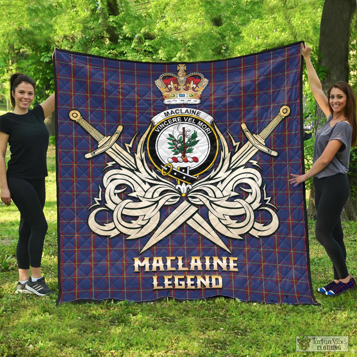 Tartan Vibes Clothing MacLaine of Lochbuie Tartan Quilt with Clan Crest and the Golden Sword of Courageous Legacy