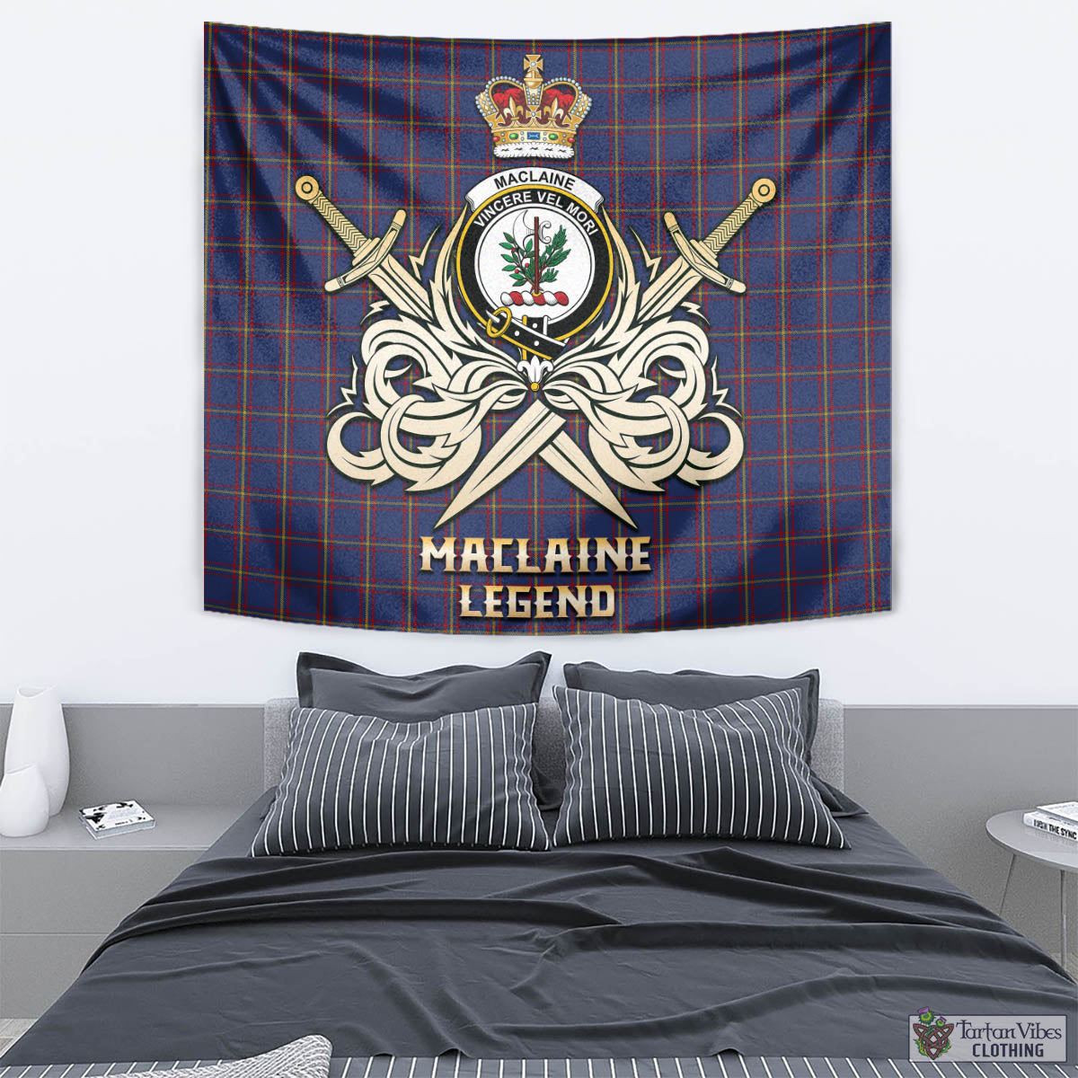 Tartan Vibes Clothing MacLaine of Lochbuie Tartan Tapestry with Clan Crest and the Golden Sword of Courageous Legacy