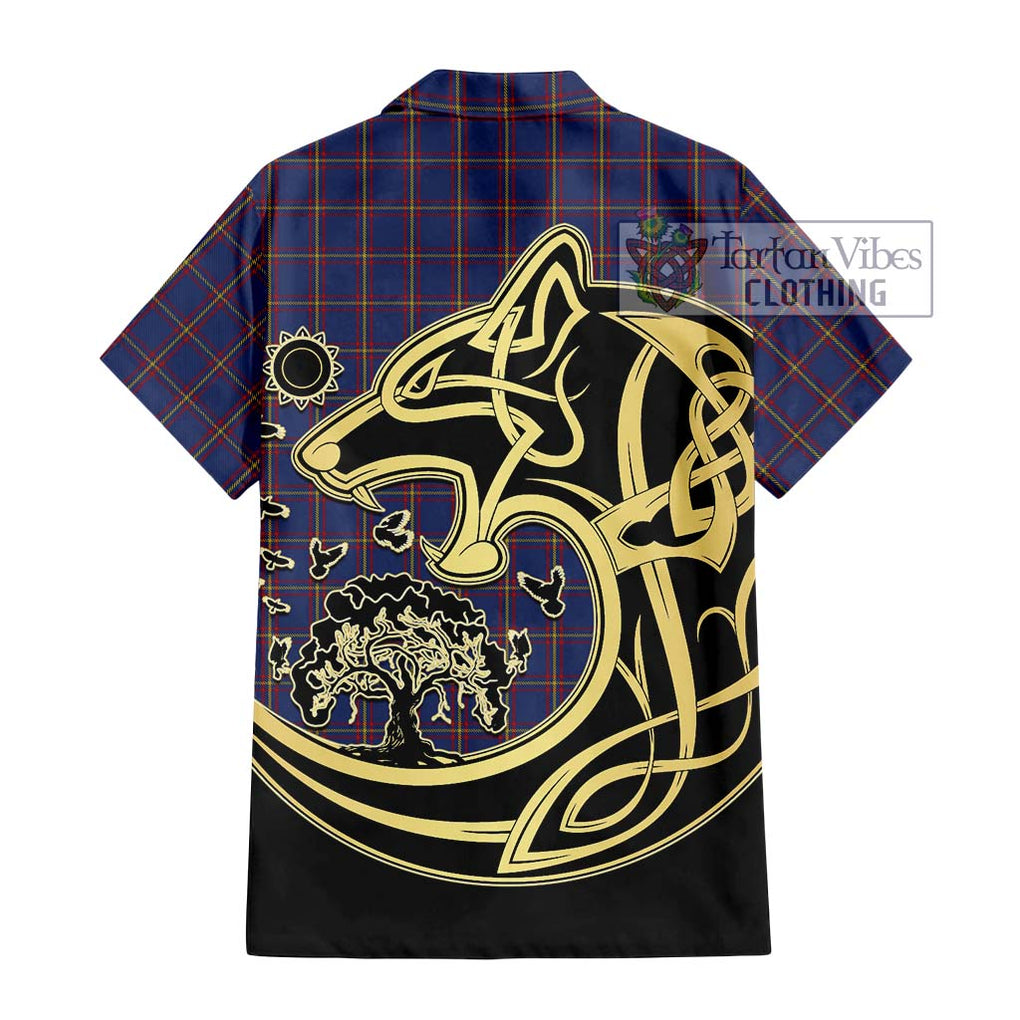 MacLaine of Lochbuie Tartan Short Sleeve Button Shirt with Family Crest Celtic Wolf Style - Tartan Vibes Clothing