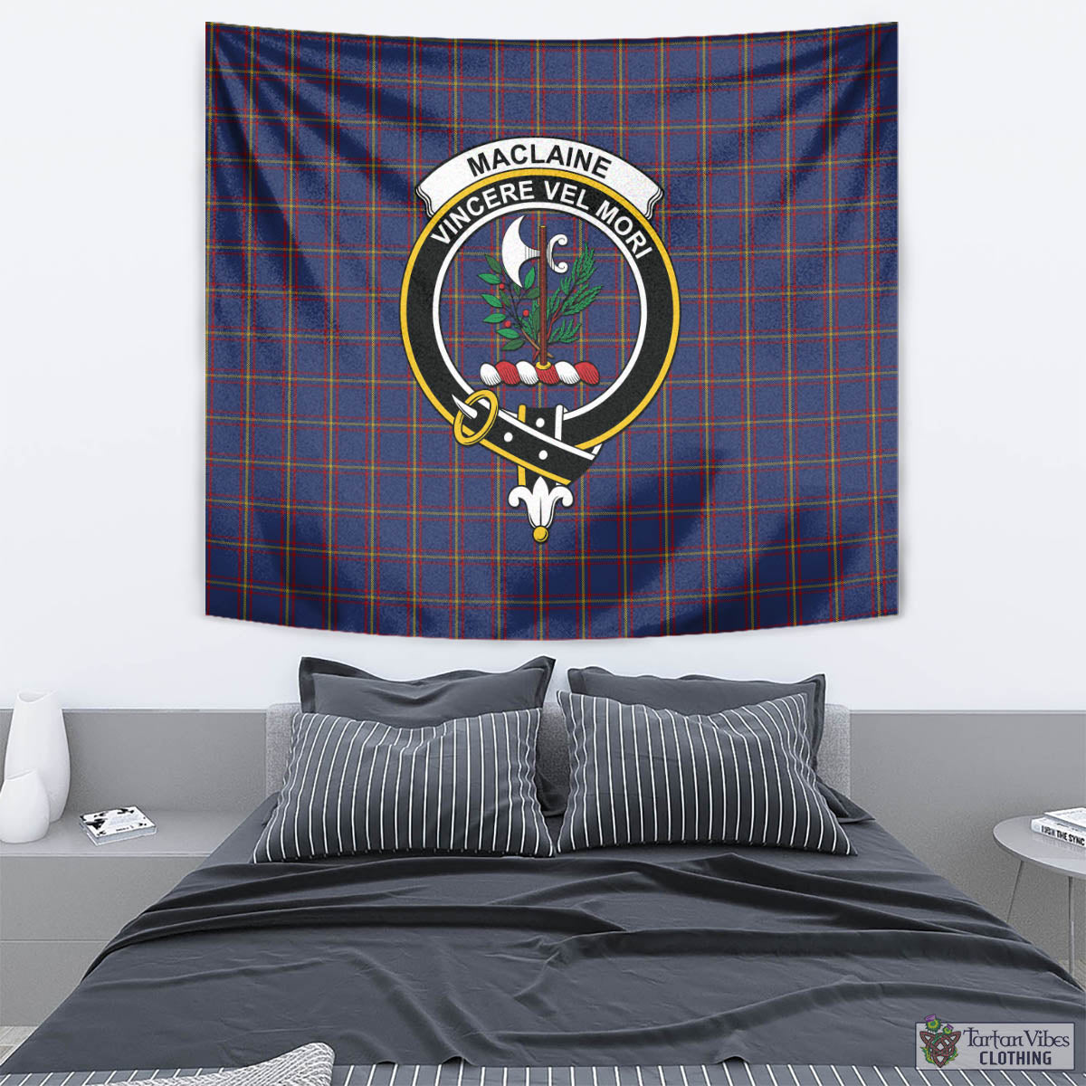 Tartan Vibes Clothing MacLaine of Lochbuie Tartan Tapestry Wall Hanging and Home Decor for Room with Family Crest