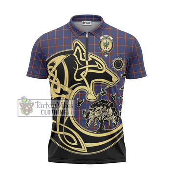 MacLaine of Lochbuie Tartan Zipper Polo Shirt with Family Crest Celtic Wolf Style