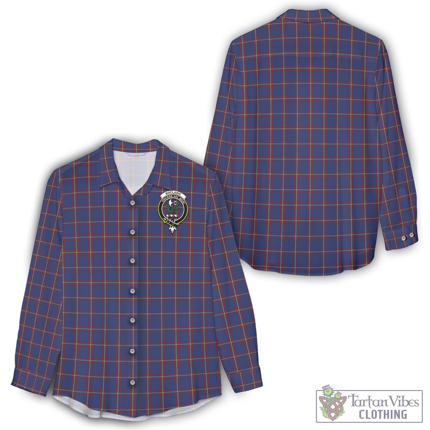 Tartan Vibes Clothing MacLaine of Lochbuie Tartan Womens Casual Shirt with Family Crest