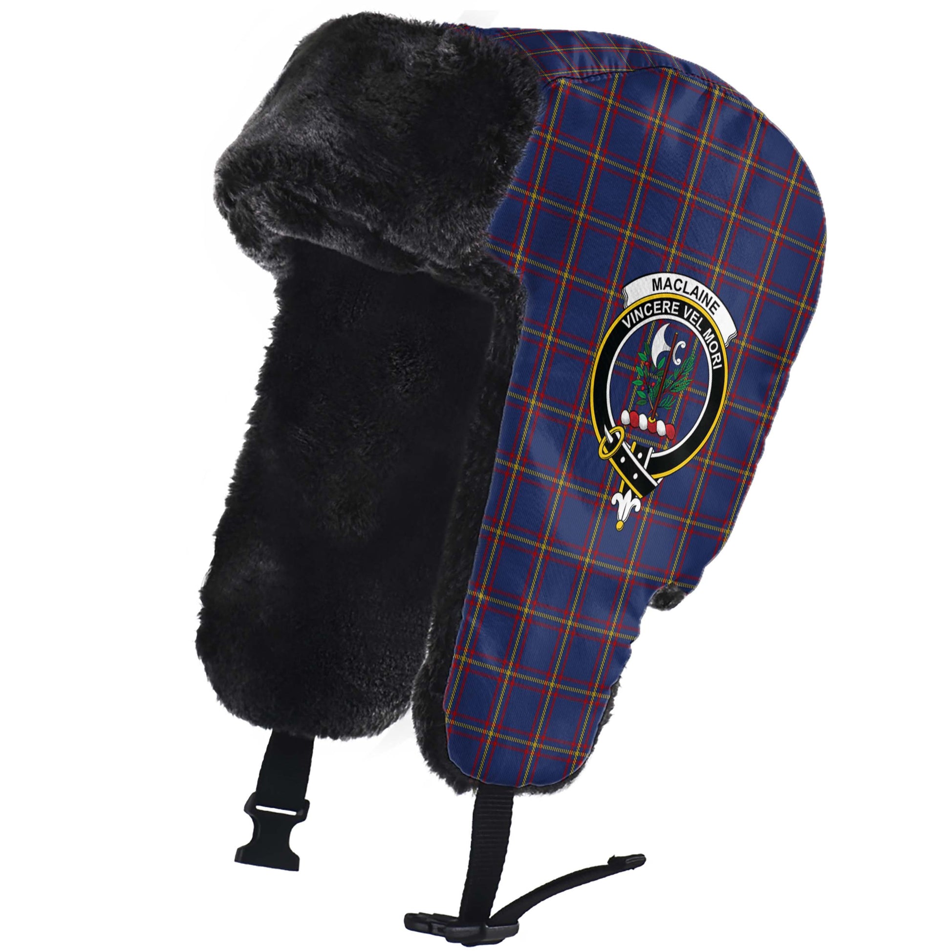 MacLaine of Lochbuie Tartan Winter Trapper Hat with Family Crest - Tartanvibesclothing