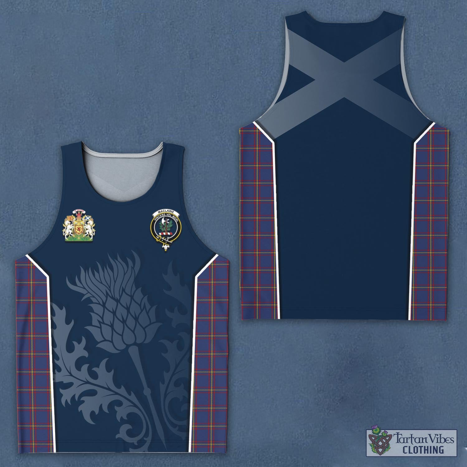 Tartan Vibes Clothing MacLaine of Lochbuie Tartan Men's Tanks Top with Family Crest and Scottish Thistle Vibes Sport Style