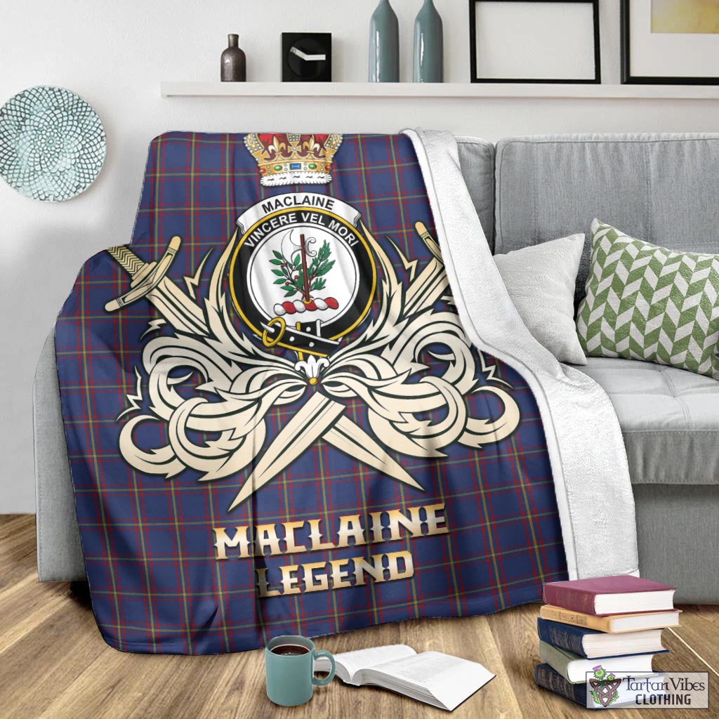 Tartan Vibes Clothing MacLaine of Lochbuie Tartan Blanket with Clan Crest and the Golden Sword of Courageous Legacy