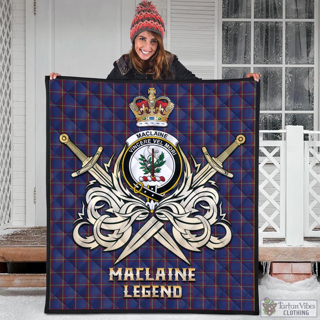 Tartan Vibes Clothing MacLaine of Lochbuie Tartan Quilt with Clan Crest and the Golden Sword of Courageous Legacy