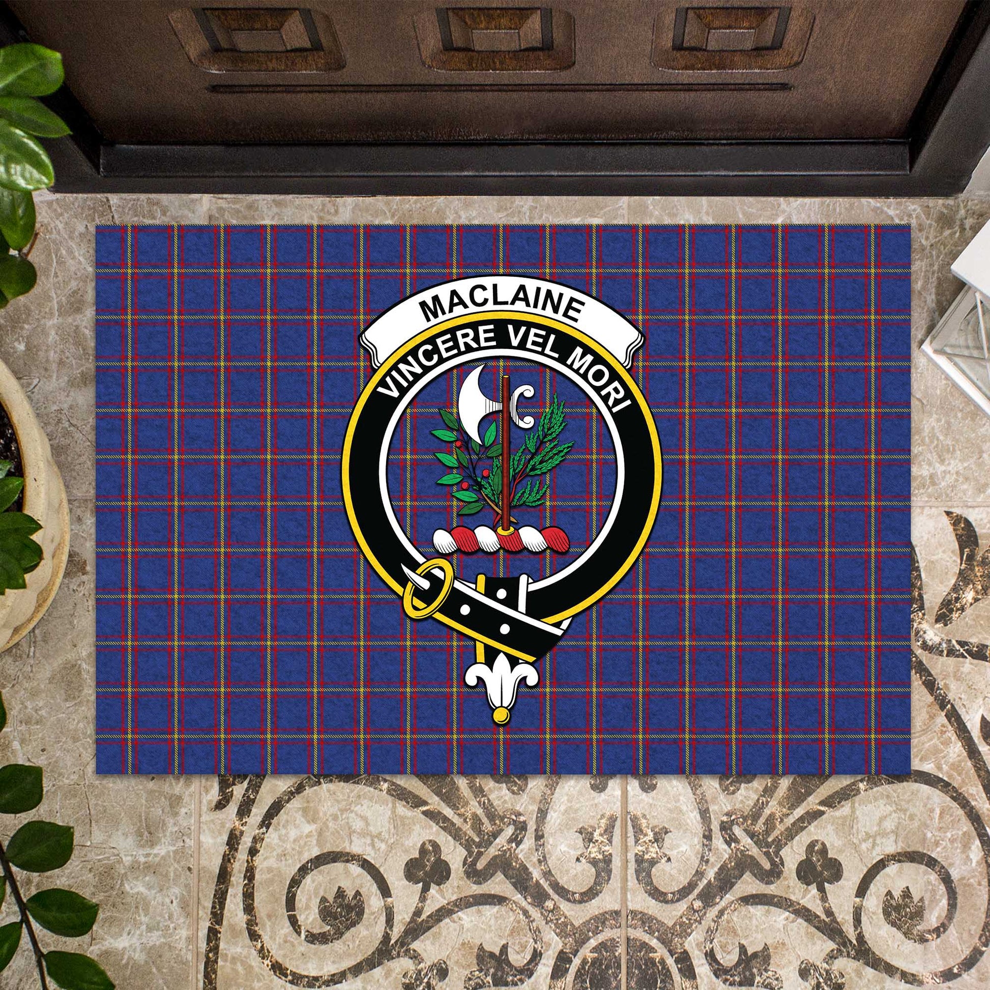 MacLaine of Lochbuie Tartan Door Mat with Family Crest - Tartanvibesclothing