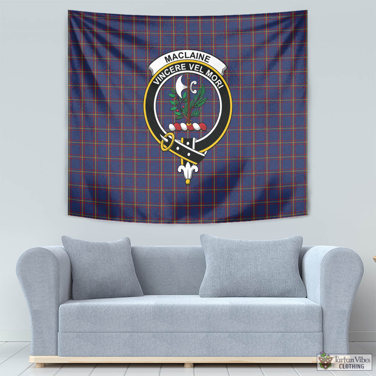 Tartan Vibes Clothing MacLaine of Lochbuie Tartan Tapestry Wall Hanging and Home Decor for Room with Family Crest