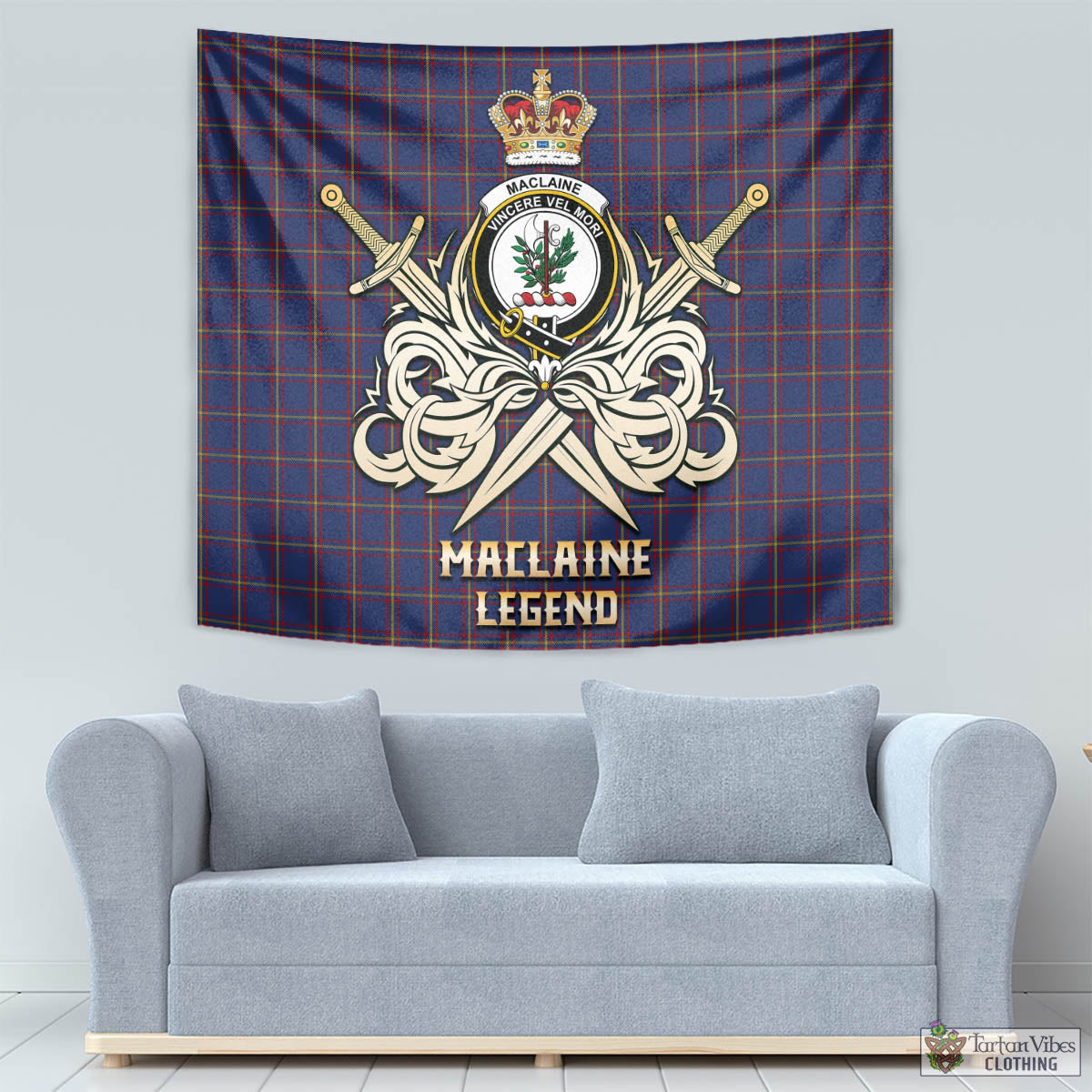 Tartan Vibes Clothing MacLaine of Lochbuie Tartan Tapestry with Clan Crest and the Golden Sword of Courageous Legacy