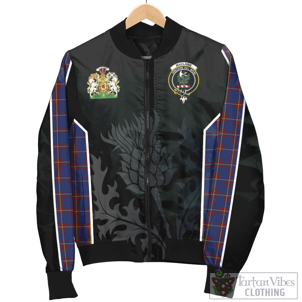 Tartan Vibes Clothing MacLaine of Lochbuie Tartan Bomber Jacket with Family Crest and Scottish Thistle Vibes Sport Style