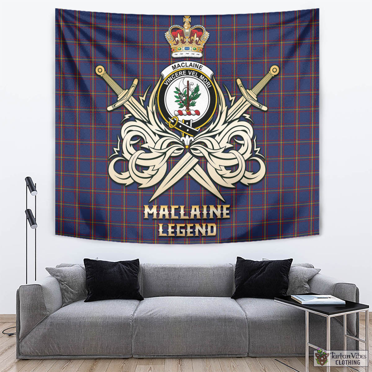 Tartan Vibes Clothing MacLaine of Lochbuie Tartan Tapestry with Clan Crest and the Golden Sword of Courageous Legacy