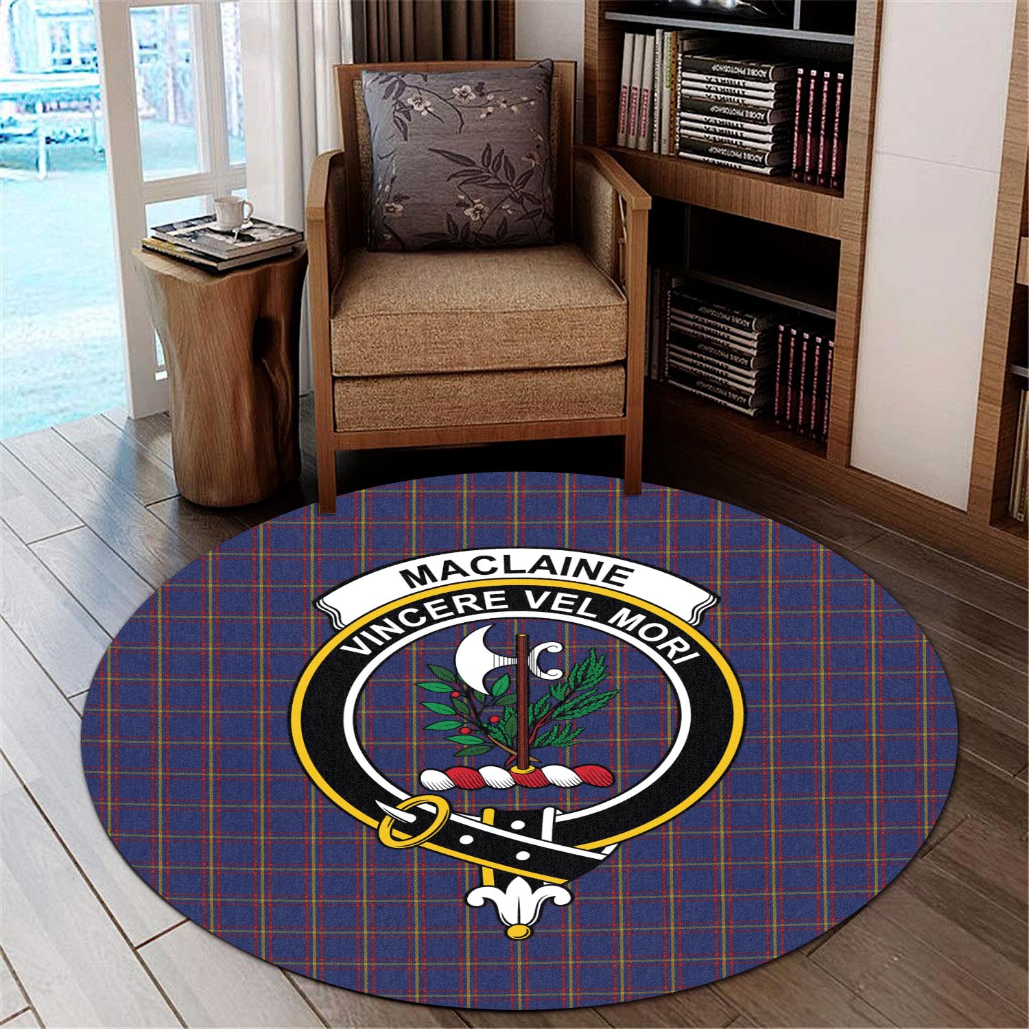 maclaine-of-lochbuie-tartan-round-rug-with-family-crest