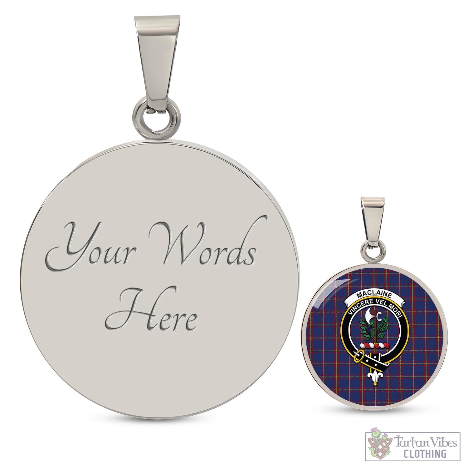 Tartan Vibes Clothing MacLaine of Lochbuie Tartan Circle Necklace with Family Crest