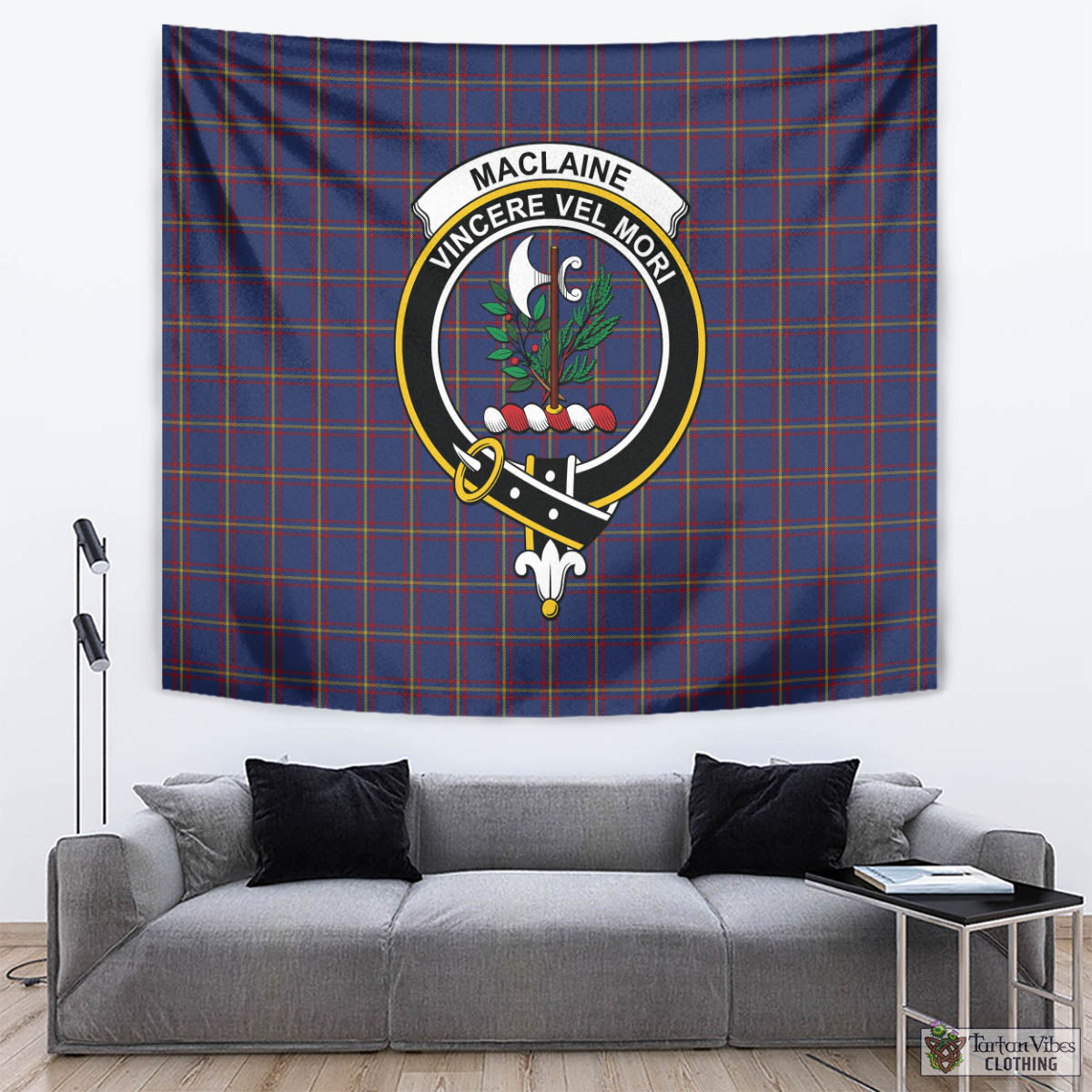 Tartan Vibes Clothing MacLaine of Lochbuie Tartan Tapestry Wall Hanging and Home Decor for Room with Family Crest