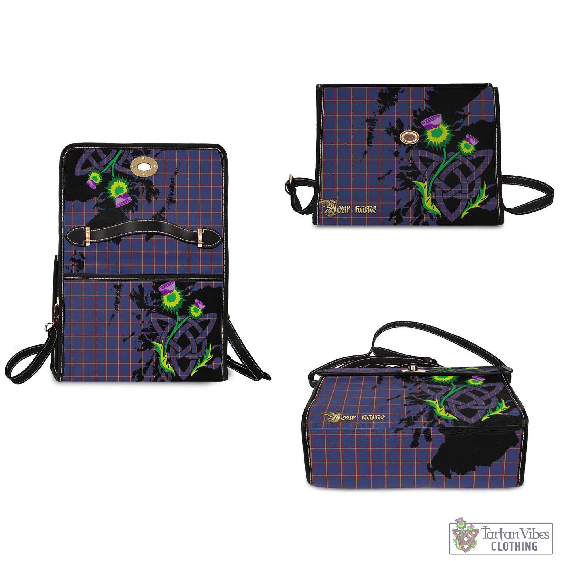 Tartan Vibes Clothing MacLaine of Lochbuie Tartan Waterproof Canvas Bag with Scotland Map and Thistle Celtic Accents