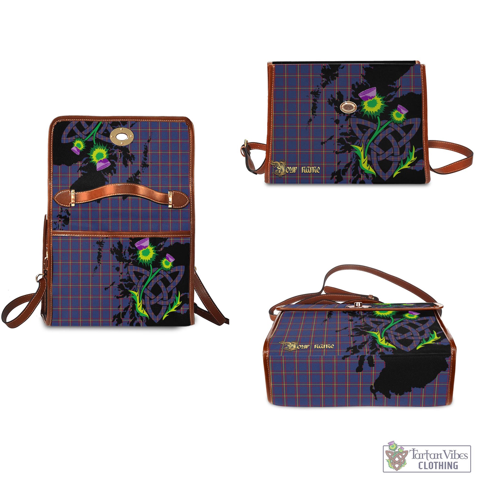 Tartan Vibes Clothing MacLaine of Lochbuie Tartan Waterproof Canvas Bag with Scotland Map and Thistle Celtic Accents