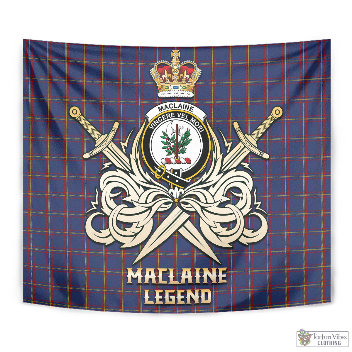 Tartan Vibes Clothing MacLaine of Lochbuie Tartan Tapestry with Clan Crest and the Golden Sword of Courageous Legacy