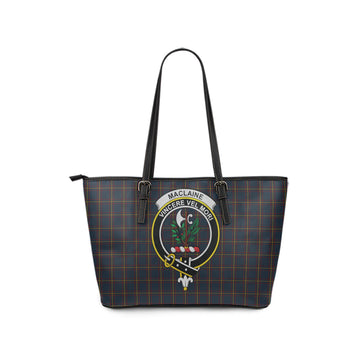 MacLaine of Lochbuie Hunting Tartan Leather Tote Bag with Family Crest