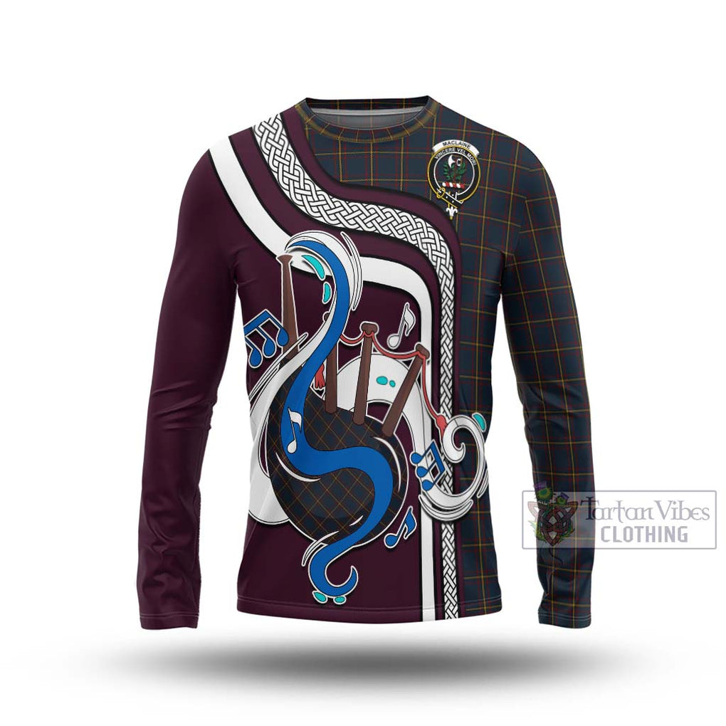 Tartan Vibes Clothing MacLaine of Lochbuie Hunting Tartan Long Sleeve T-Shirt with Epic Bagpipe Style