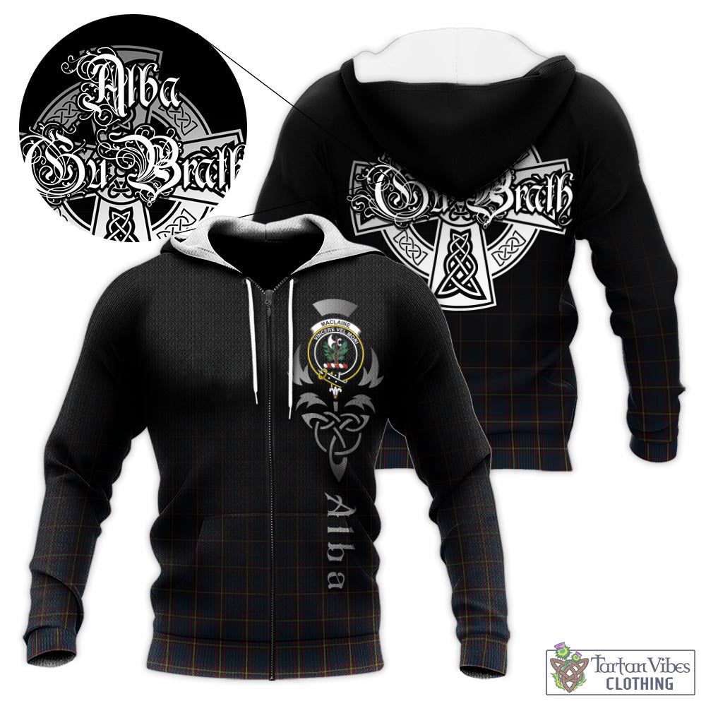 Tartan Vibes Clothing MacLaine of Lochbuie Hunting Tartan Knitted Hoodie Featuring Alba Gu Brath Family Crest Celtic Inspired