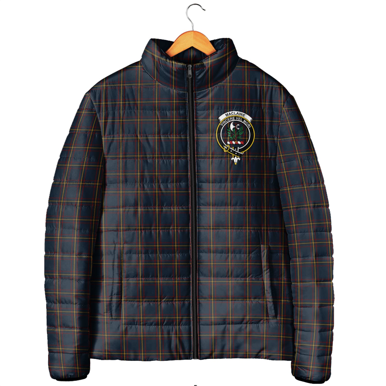 MacLaine of Lochbuie Hunting Tartan Padded Jacket with Family Crest Men's Padded Jacket - Tartan Vibes Clothing