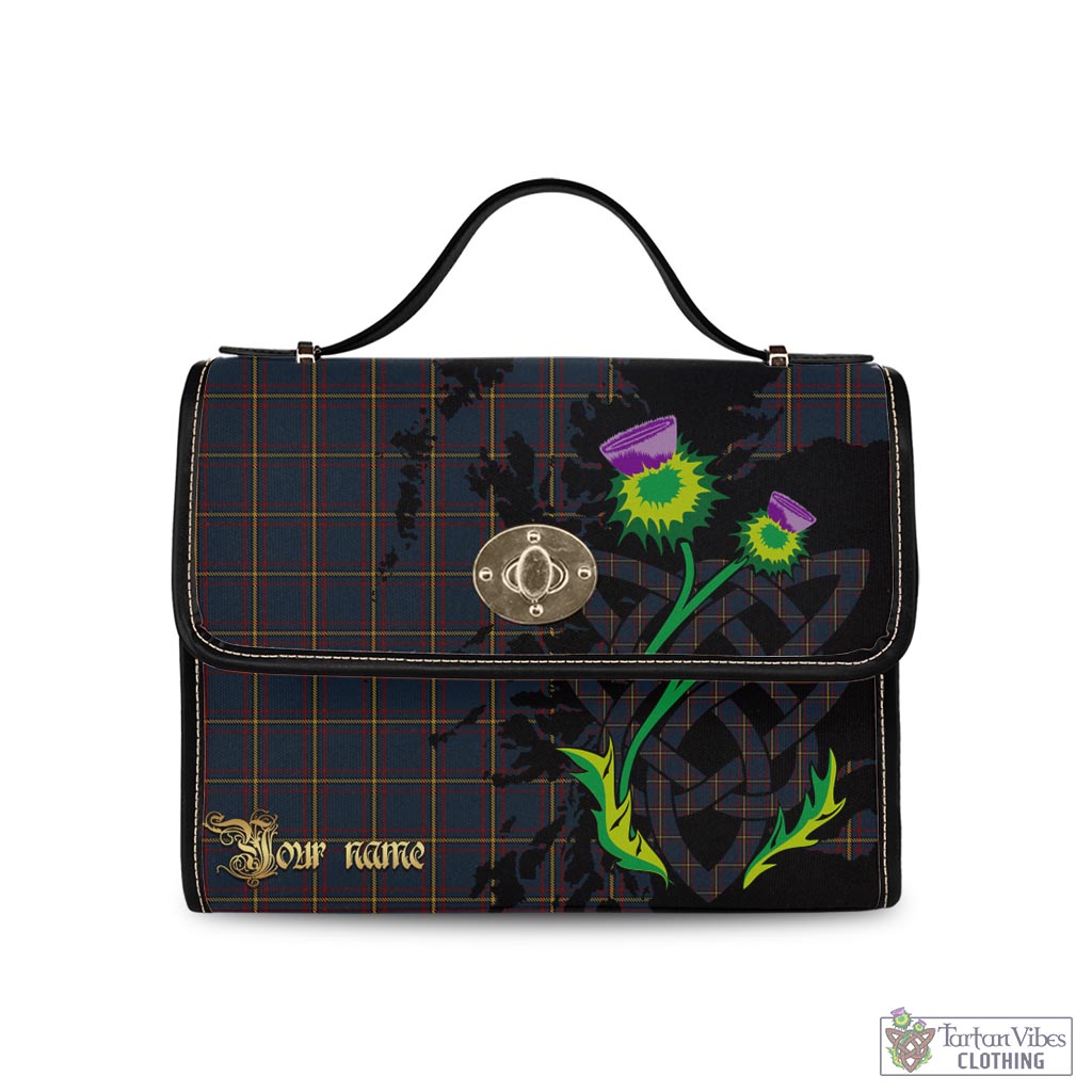 Tartan Vibes Clothing MacLaine of Lochbuie Hunting Tartan Waterproof Canvas Bag with Scotland Map and Thistle Celtic Accents