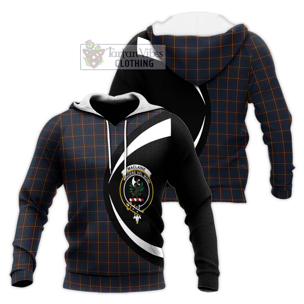 MacLaine of Lochbuie Hunting Tartan Knitted Hoodie with Family Crest Circle Style Unisex Knitted Pullover Hoodie - Tartan Vibes Clothing