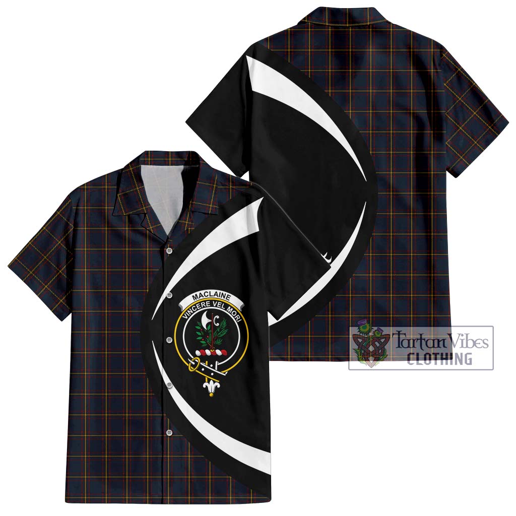 MacLaine of Lochbuie Hunting Tartan Short Sleeve Button Up with Family Crest Circle Style Kid - Tartan Vibes Clothing