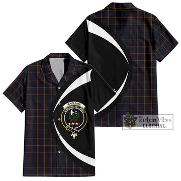 MacLaine of Lochbuie Hunting Tartan Short Sleeve Button Up with Family Crest Circle Style