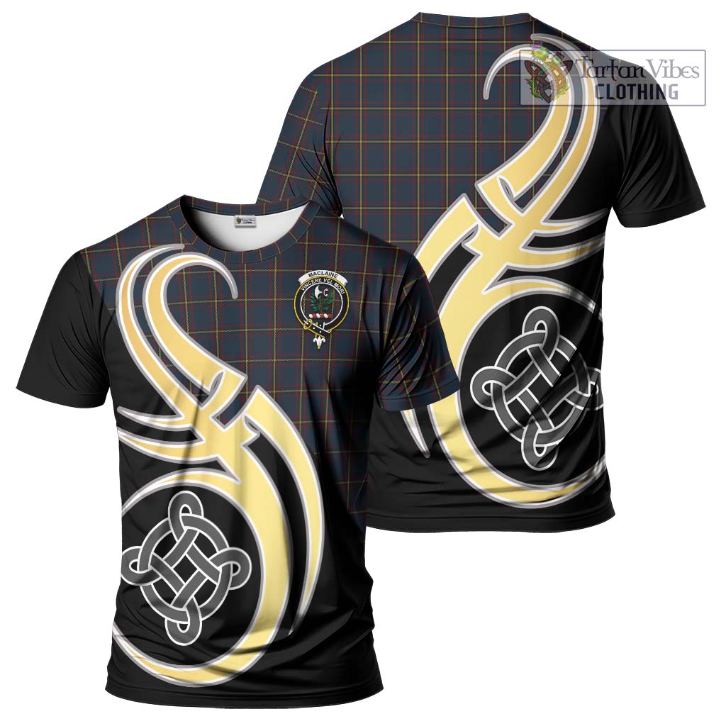 Tartan Vibes Clothing MacLaine of Lochbuie Hunting Tartan T-Shirt with Family Crest and Celtic Symbol Style