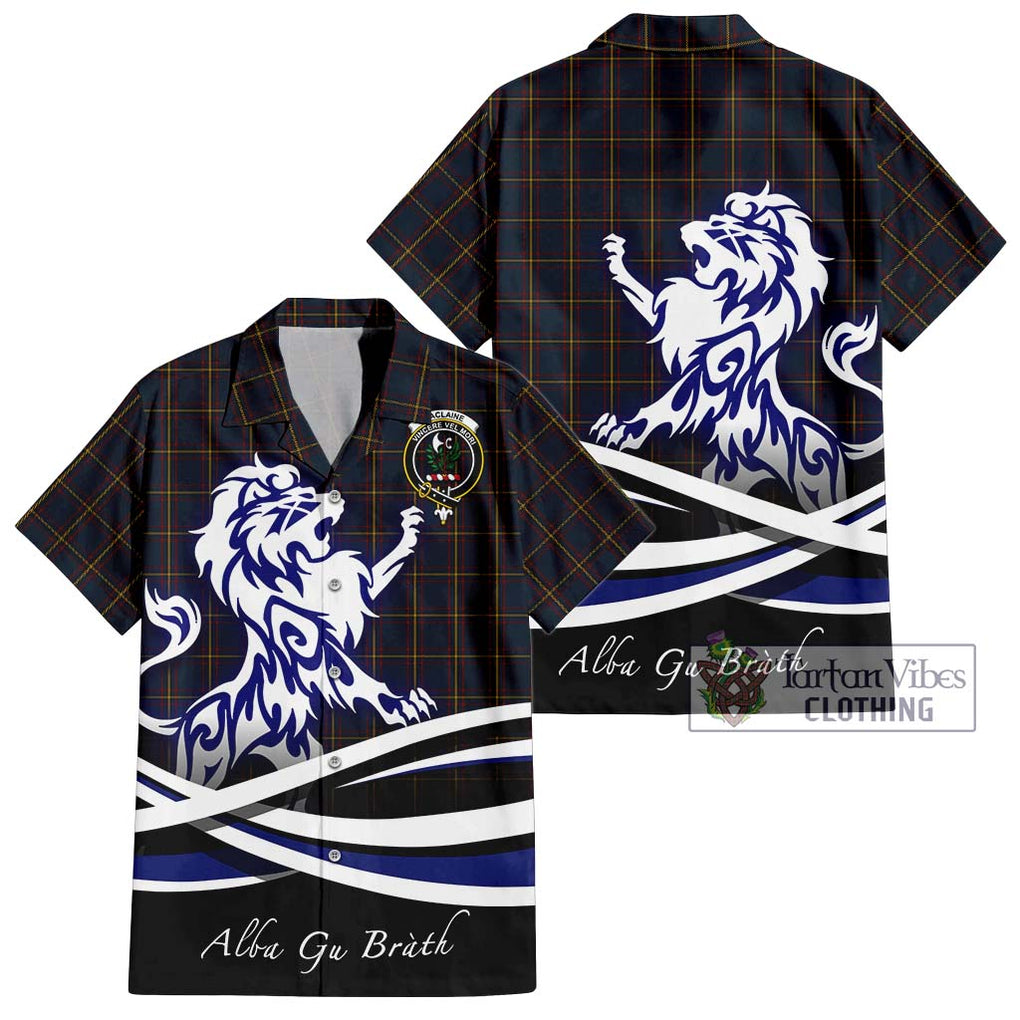 MacLaine of Lochbuie Hunting Tartan Short Sleeve Button Shirt with Alba Gu Brath Regal Lion Emblem Kid - Tartanvibesclothing Shop