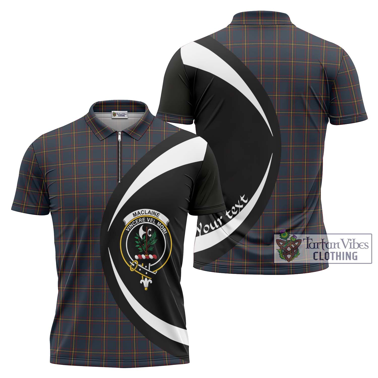 Tartan Vibes Clothing MacLaine of Lochbuie Hunting Tartan Zipper Polo Shirt with Family Crest Circle Style