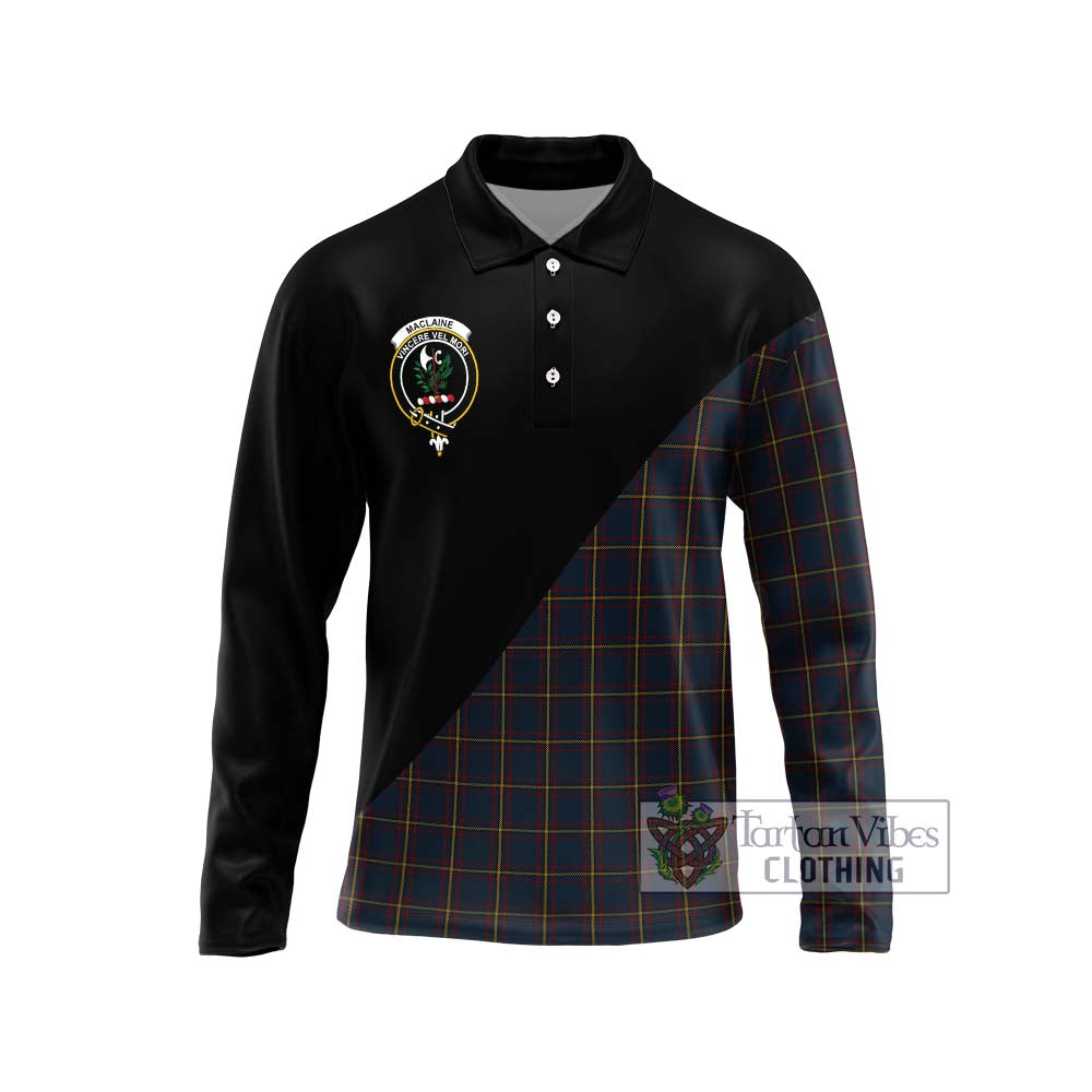 MacLaine of Lochbuie Hunting Tartan Long Sleeve Polo Shirt with Family Crest and Military Logo Style Unisex - Tartanvibesclothing Shop